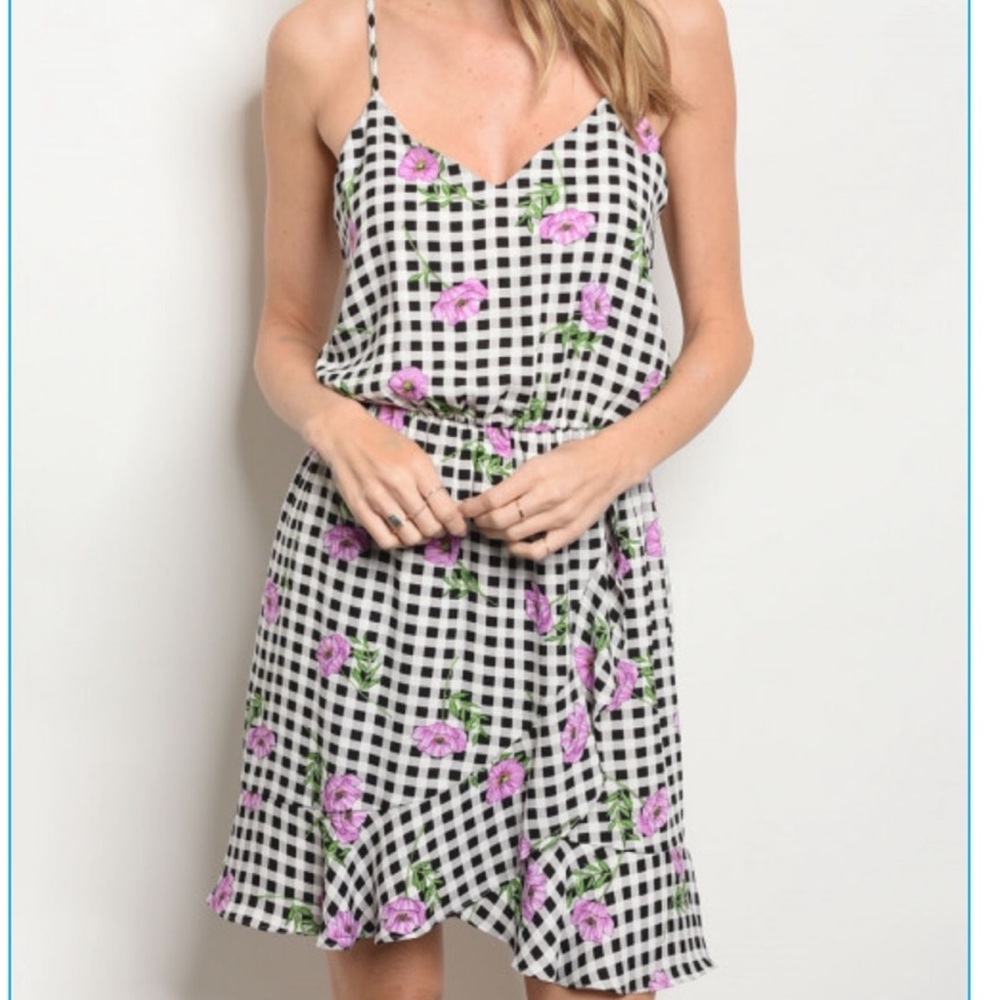 ❤️EXTRA 50% off! Everly Hanna Floral Lavender Checkered Dress NWT $98!